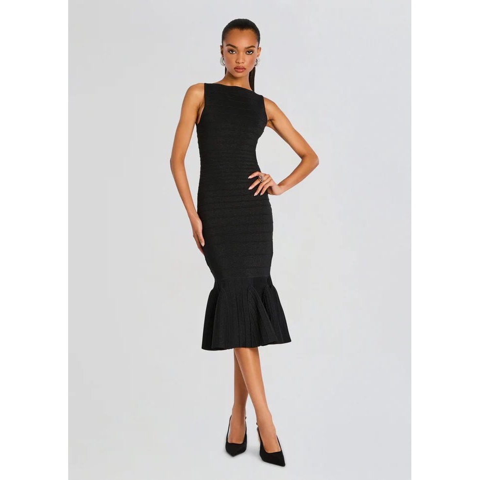 Retrofte Marta Bandage Knit Midi Dress Metallic Black Size L